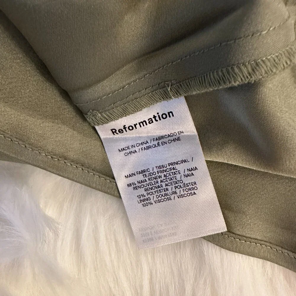 Reformation Madrigal Satin Dress in Artichoke - Picture 10 of 16